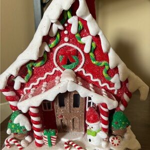 Festive Red Gingerbread House Decoration